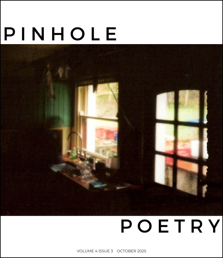 Cover of Pinhole Poetry Issue 4.3, featuring a photo in a dark kitchen of the sink and sunlight coming through the windows.